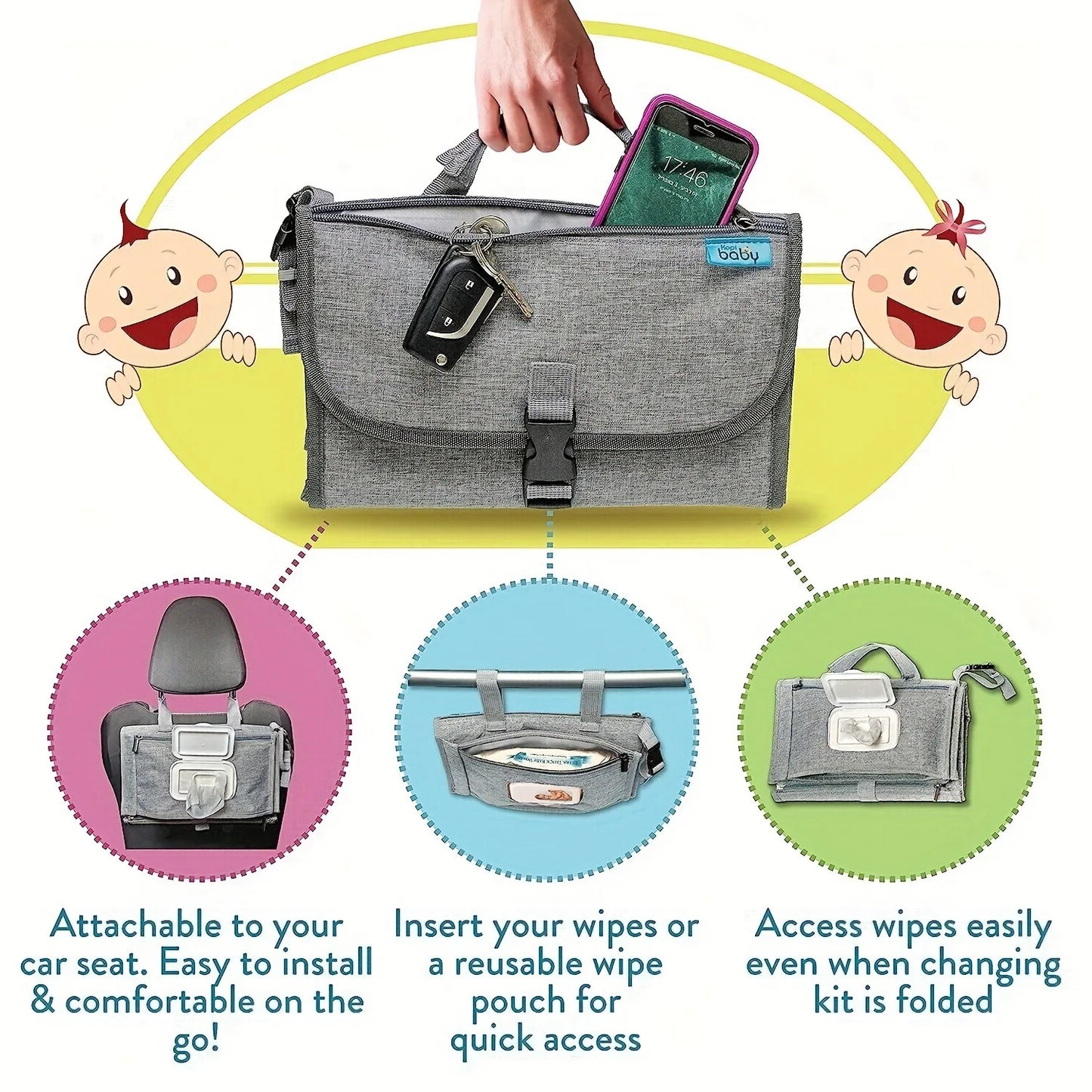 Change & Go: Portable Baby Changing Mat with Wipes Dispenser & Waterproof Pouch