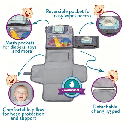 Change & Go: Portable Baby Changing Mat with Wipes Dispenser & Waterproof Pouch