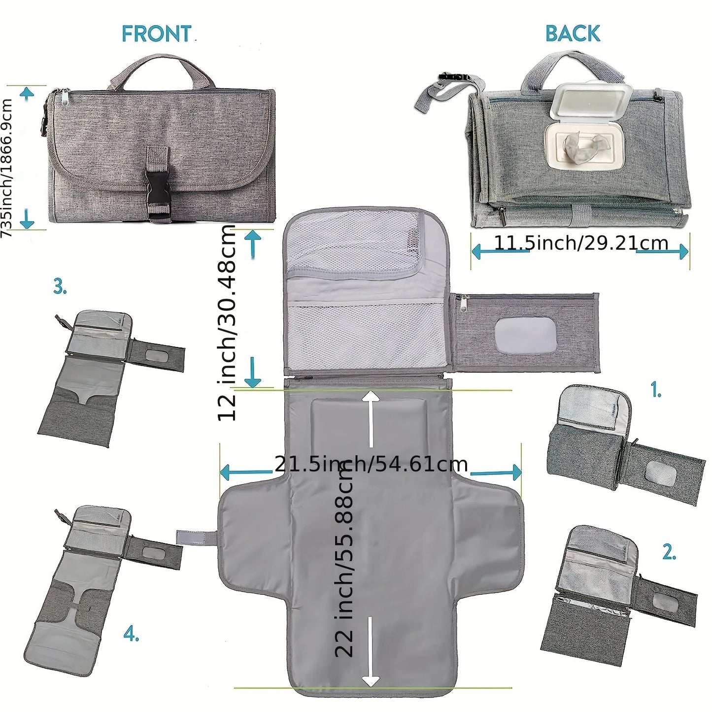 Change & Go: Portable Baby Changing Mat with Wipes Dispenser & Waterproof Pouch